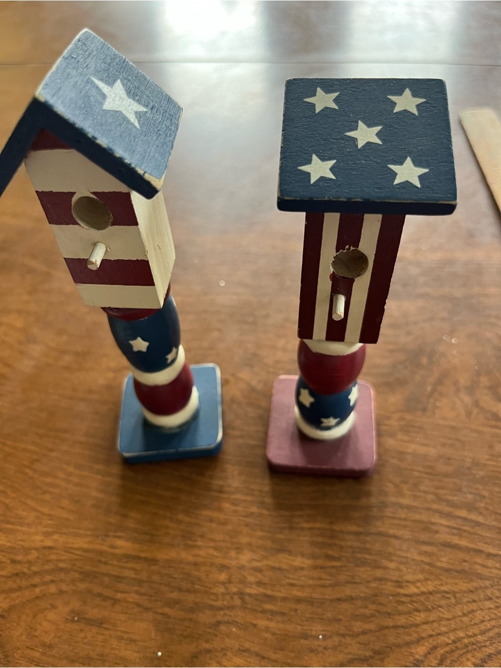 Patriotic Wooden Birdhouse Pair - Americana Red White & Blue